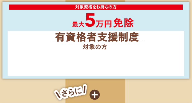 対象資格をお持ちの方 最大5万円免除 有資格者支援制度対象の方！