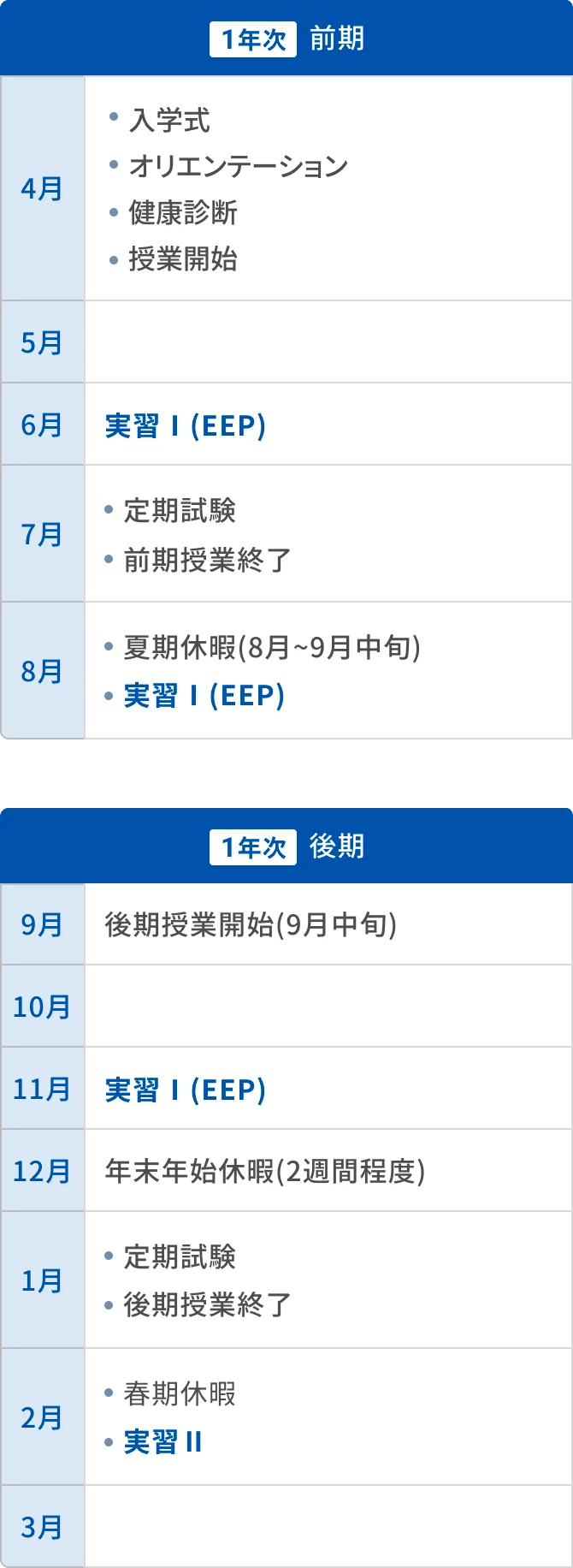 1年次年間スケジュールの図版